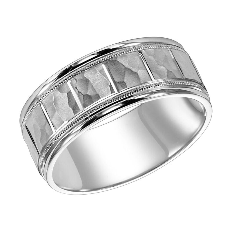 Men's Vertical Cuts Detail Wedding Band in 14k White Gold image number null