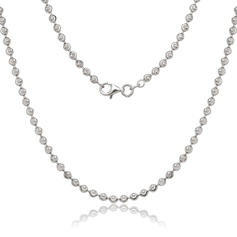 Diamond Cut Moon Bead 24" Chain 3mm in Sterling Silver image number null