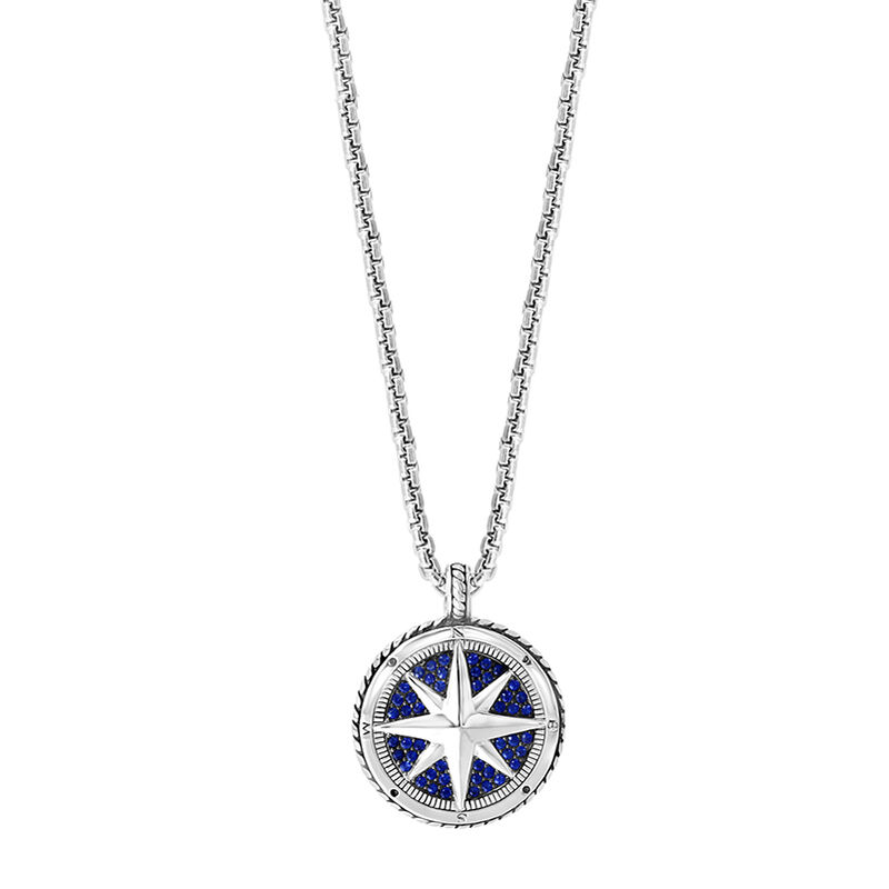 Men's Sapphire Compass Pendant in Sterling Silver image number null