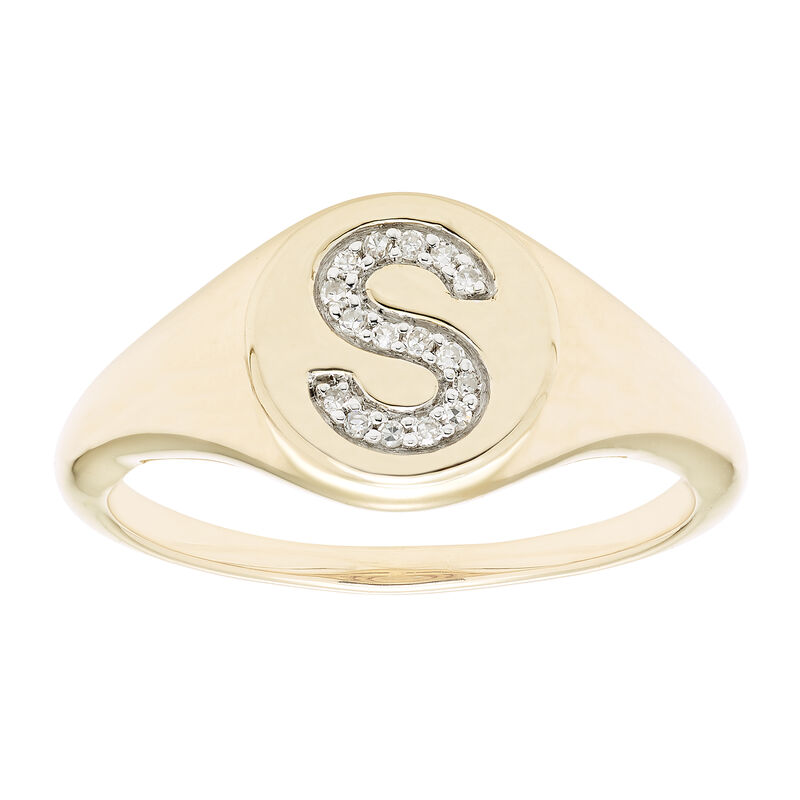 Diamond Initial S Signet Ring in 14k Yellow Gold image number null