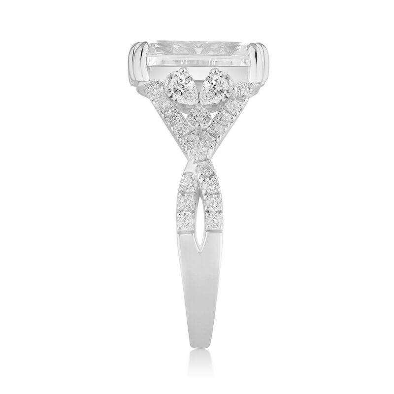 Radiant Lab Grown Diamond 5 2/3ctw. Pear & Round Accent Engagement Ring in 14k White Gold image number null