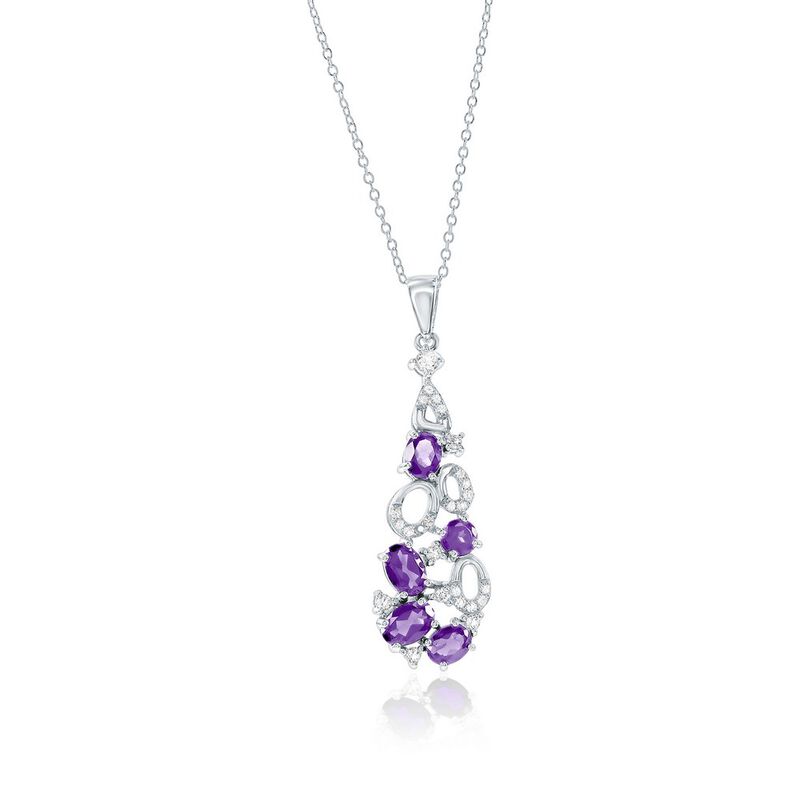 Amethyst and White Topaz Multi Oval Necklace in Sterling Silver image number null