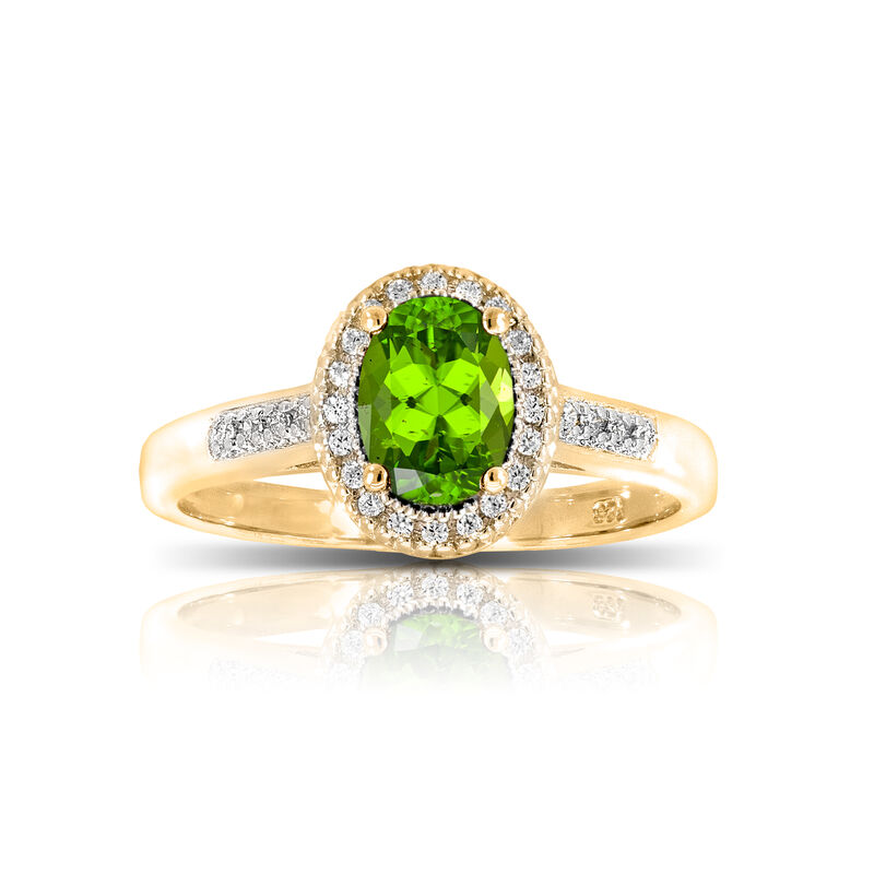 Peridot & Diamond Oval Ring in 10k Yellow Gold image number null