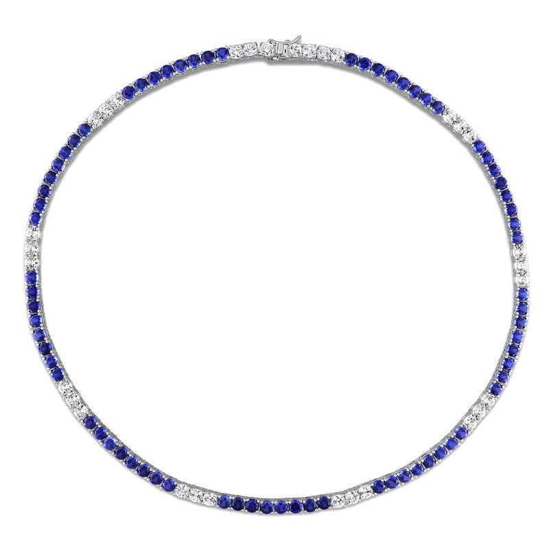 Created Blue Sapphire & Created White Sapphire Tennis Necklace in Sterling Silver image number null