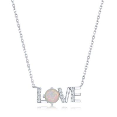 Created Opal & CZ Love Pendant in Sterling Silver