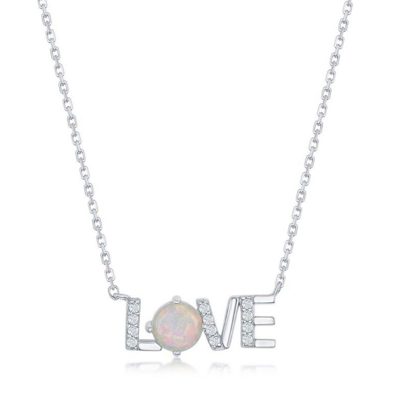 Created Opal & CZ Love Pendant in Sterling Silver image number null