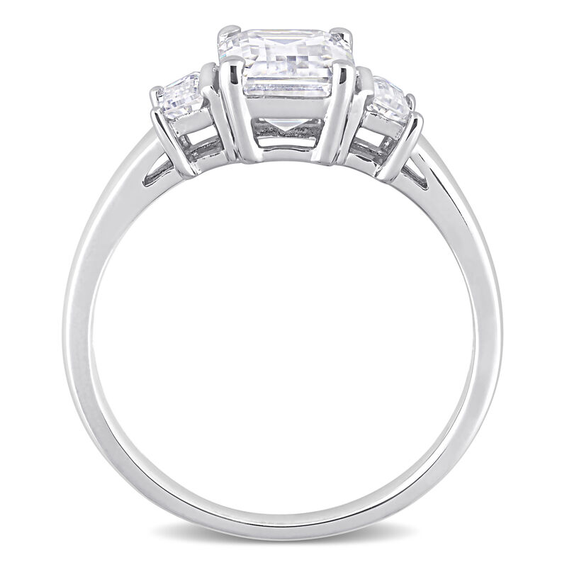 Emerald-Cut 2 1/3ctw. Created Moissanite 3-Stone Engagement Ring in Sterling Silver image number null