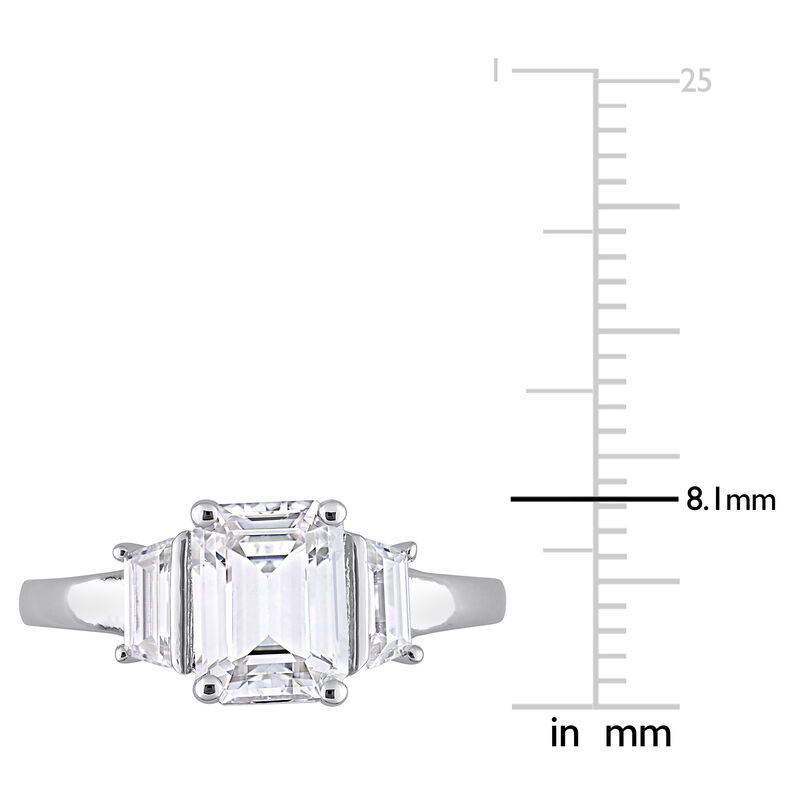 Emerald-Cut 2 1/3ctw. Created Moissanite 3-Stone Engagement Ring in Sterling Silver image number null