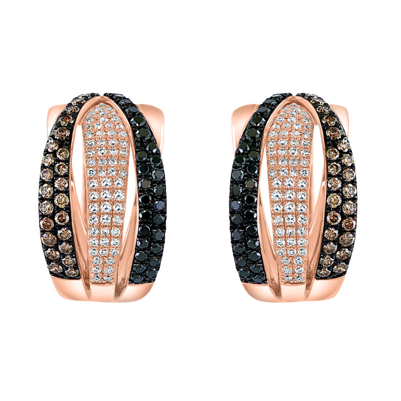 EFFY Brilliant-Cut 1.12ctw. White Black Espresso Diamond Crossover Hoop Earrings in 14k Rose Gold image number null