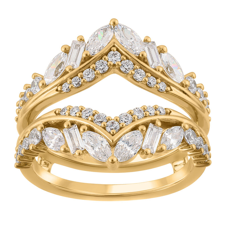 Baguette, Marquise & Brilliant-Cut Lab Grown 1.5ctw. Diamond Double V Diagonal Insert Ring in 14k Yellow Gold image number null