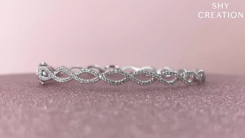 Shy Creation Criss-cross Diamond Bangle Bracelet in 14k White Gold SC55004965ZS image number null