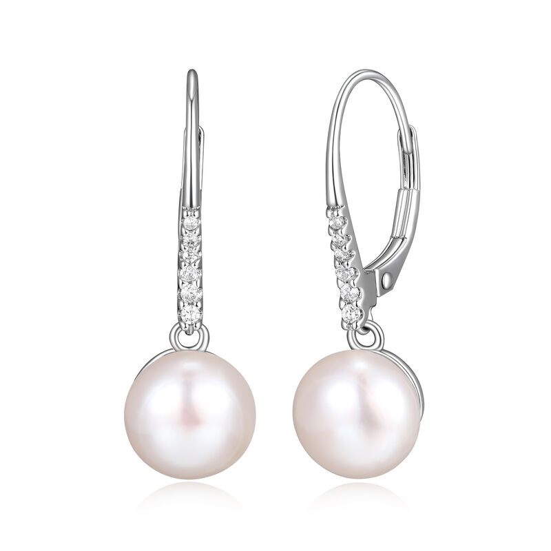 White Shell Pearl & Cubic Zirconia Earrings in Sterling Silver image number null