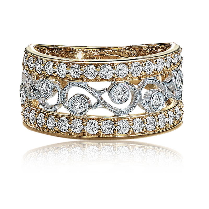 Diamond Anniversary Intricate Design Band 14k Gold image number null