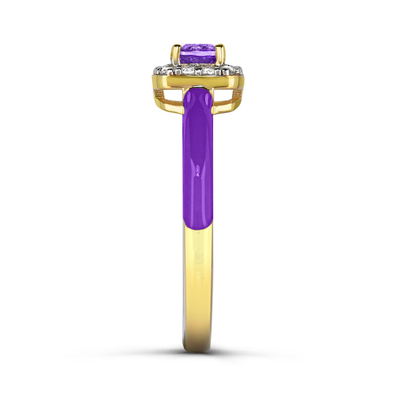 Cushion-Cut Amethyst Halo Enamel Ring in Yellow Gold Plated Sterling Silver image number null