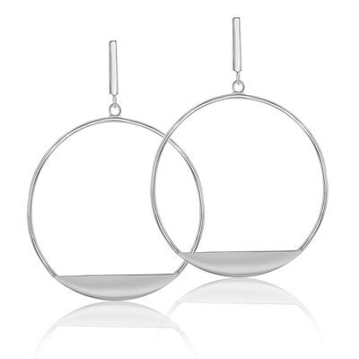 Open Circle Edge Dangle Earrings in Sterling Silver 