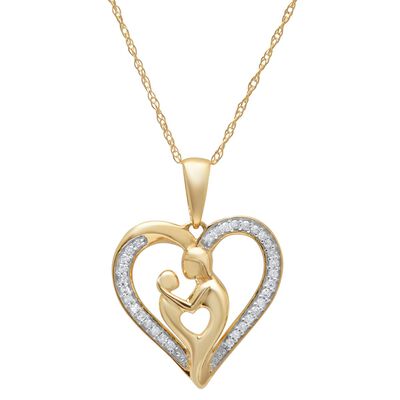 Mother & Child Embrace Diamond Pendant in 10k Yellow Gold