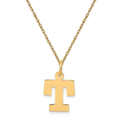 Small Block T Initial Necklace in 14k Yellow Gold