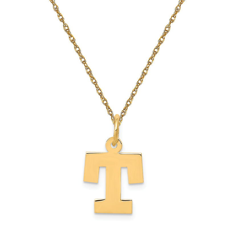 Small Block T Initial Necklace in 14k Yellow Gold image number null
