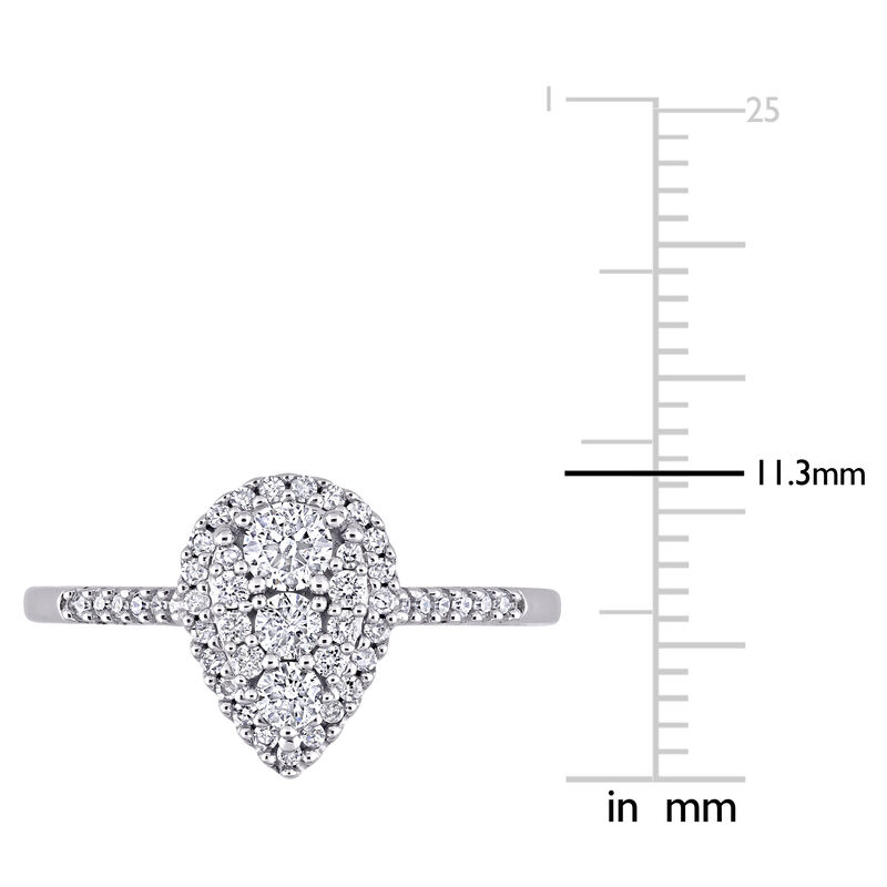 Brilliant-Cut 1/2ctw Composite Pear Shape Halo Engagement Ring in 10k White Gold image number null