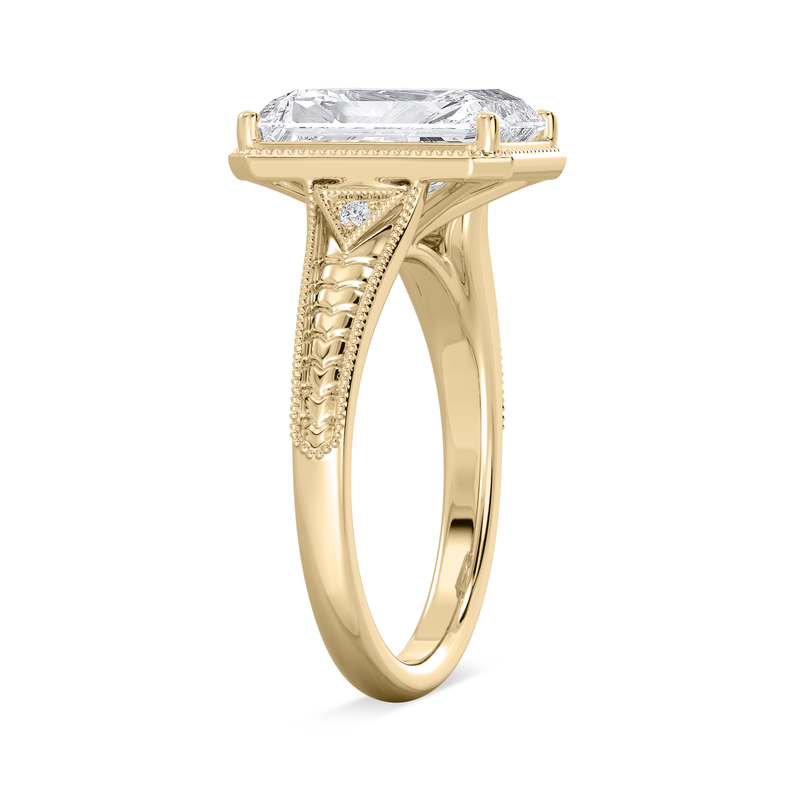 Radiant Lab Grown Diamond 4ctw. Vintage Milgrain Engagement Ring in 14k Yellow Gold image number null