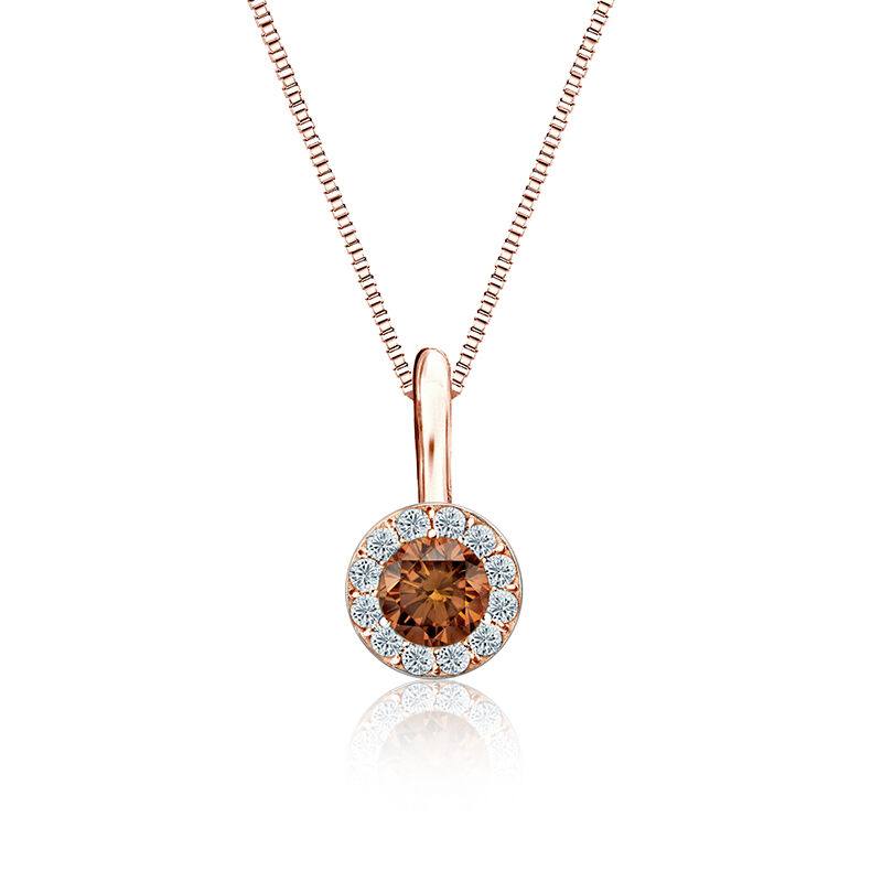 Champagne & White 1/4ct. Diamond Halo Pendant in 14k Rose Gold image number null
