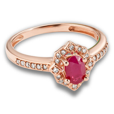 Oval Ruby & Diamond Ring in 10k Rose Gold