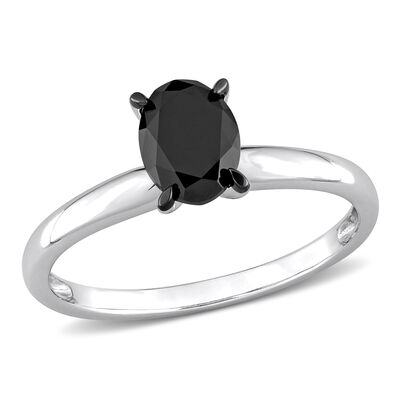  Oval-Cut 1ctw. Black Diamond Solitaire Engagement Ring in 14k White Gold