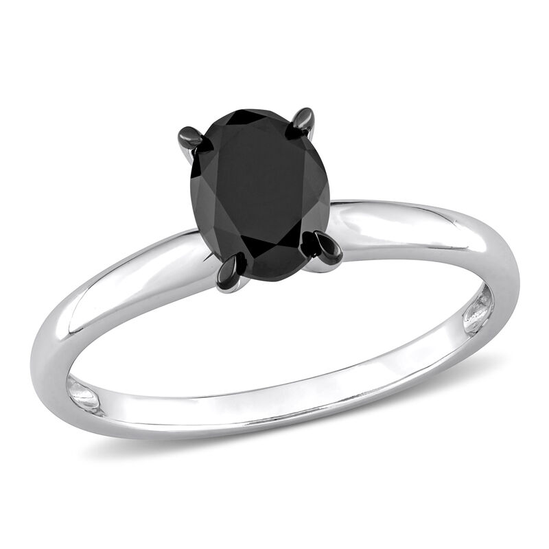  Oval-Cut 1ctw. Black Diamond Solitaire Engagement Ring in 14k White Gold image number null