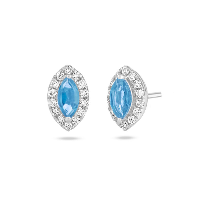 Marquise Blue Topaz Halo Lab Grown Diamond Earrings in Sterling Silver image number null