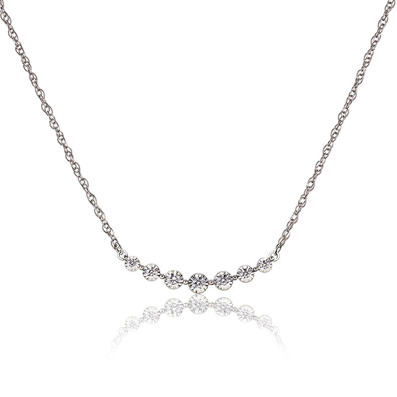 Curved Bezel-Set Round Diamond Necklace in 10k White Gold image number null