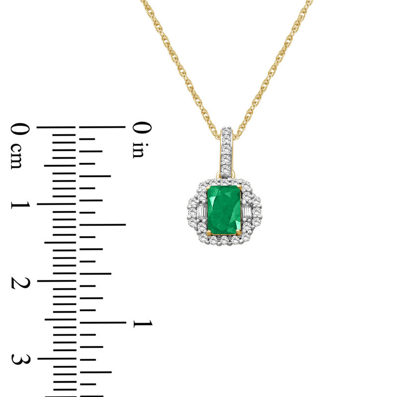 Emerald-Cut Emerald &  Diamond Halo Drop Pendant in 10k Yellow Gold image number null