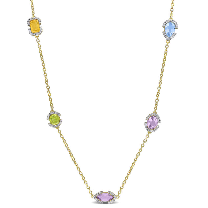 Multi Gemstone Station Necklace in Gold Plated image number null