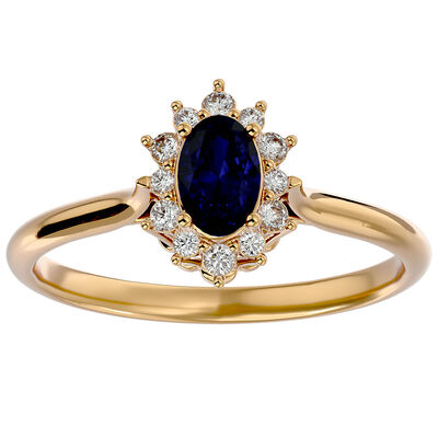 Oval-Cut Sapphire & Diamond Halo Ring in 14k Yellow Gold