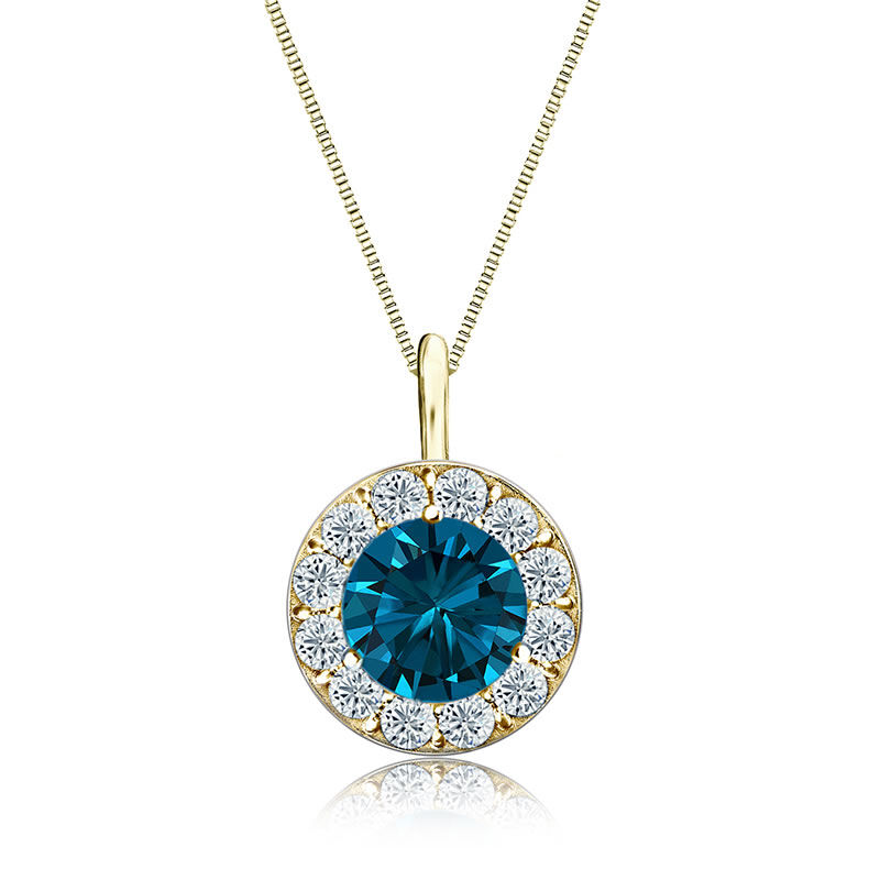 Blue & White Diamond Halo 2ct. Pendant in 14k Yellow Gold image number null