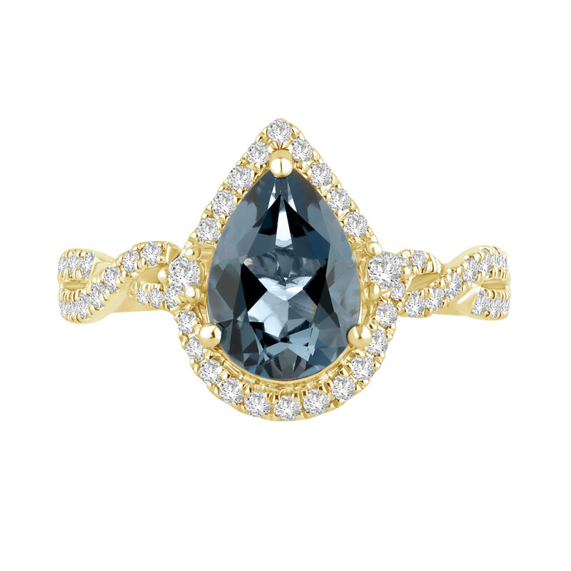 Pear-Shaped Blue Topaz & Diamond Ring in 10K Yellow Gold image number null