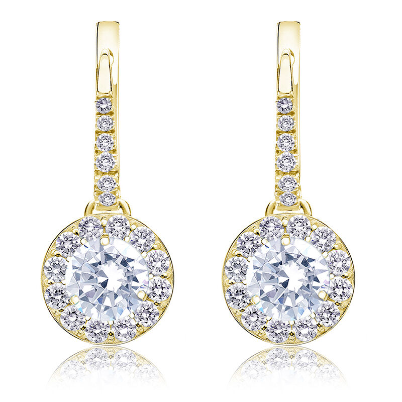 Drop 2ct. Diamond Halo Earrings in 14k Yellow Gold image number null
