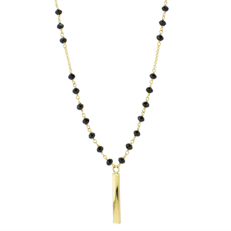 Black Spinel Gemstone Gold Bar Fashion Lariat Necklace in 14k Yellow Gold image number null