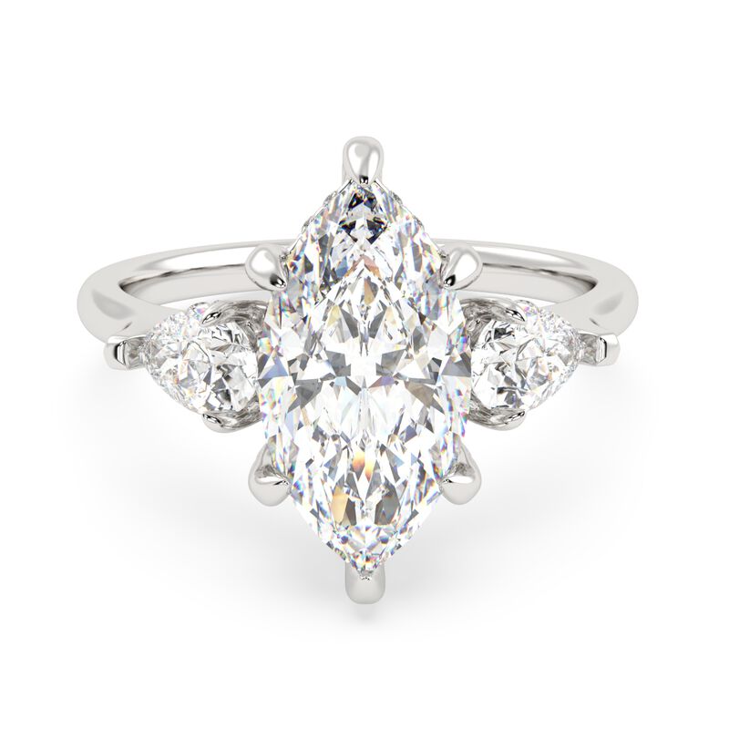 Marquise-Cut Lab Grown 2.80ctw. Diamond Three-Stone With Pear-Shaped Sides Hidden Halo Enagement Ring in 14k White Gold image number null