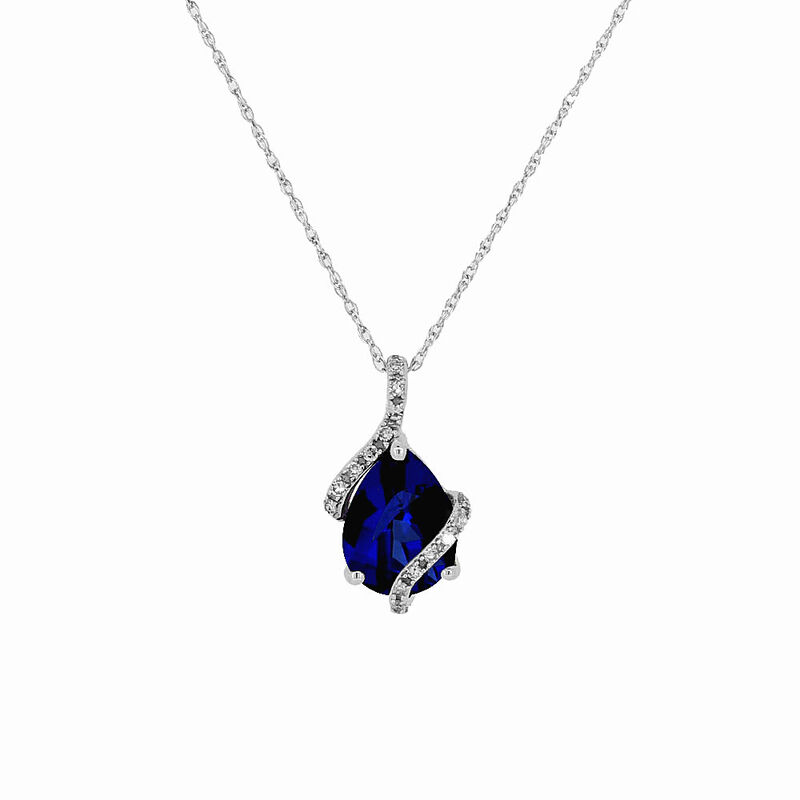Created Sapphire & Diamond Swirl Pendant in 10k White Gold image number null