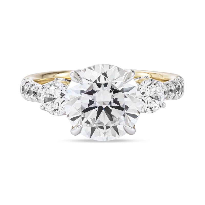 Round Lab Grown Diamond 5ctw. Three Stone Marquise Side Accent Engagement Ring in 14k Two Tone Gold image number null