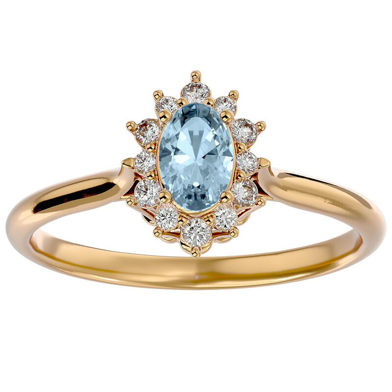Oval-Cut Aquamarine & Diamond Halo Ring in 14k Yellow Gold image number null