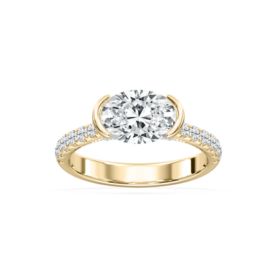 Oval Lab Grown Diamond 2 1/2ctw. East West Half Bezel Engagement Ring in 14k Yellow Gold