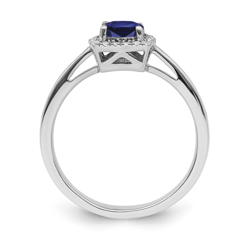 Cushion-Cut Created Blue Sapphire & Diamond Halo Ring in Sterling Silver image number null