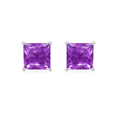 Princess-Cut Amethyst Solitaire Stud Earrings in 14k White Gold