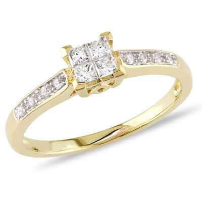 Princess & Round Cut Diamond Promise Ring 1/4ctw. in 10k Yellow Gold 