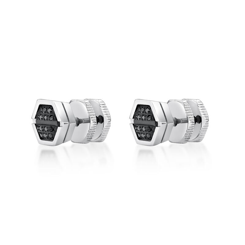 Men's 9mm Black Diamond Hexagon Stud Earring in Stainless Steel image number null