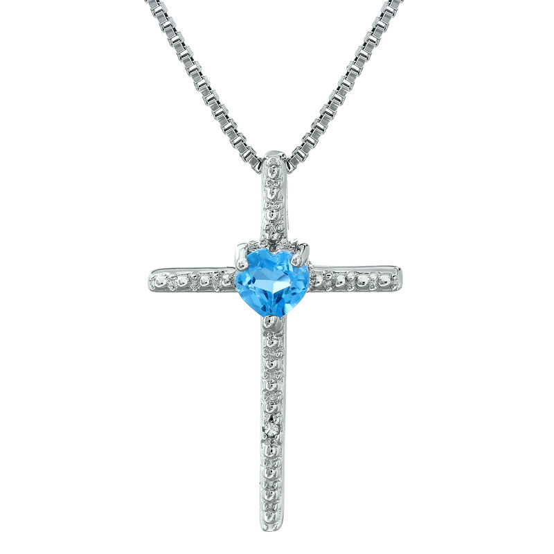 Blue Topaz Heart Cross Pendant in Sterling Silver image number null