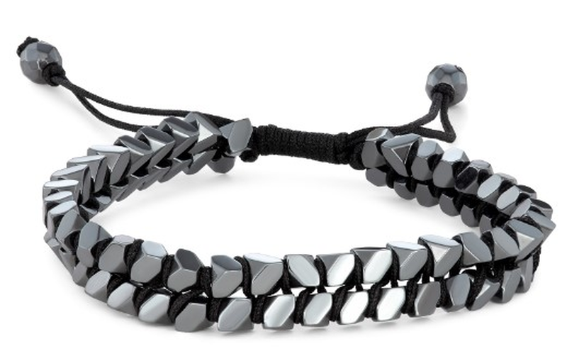 Men's Black Adjustable Cord 9" Bracelet in Stainless Steel image number null