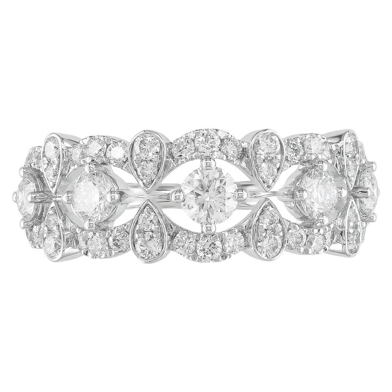 Round Natural Diamond 1ctw. Open Lace Wedding Ring in 14k White Gold image number null