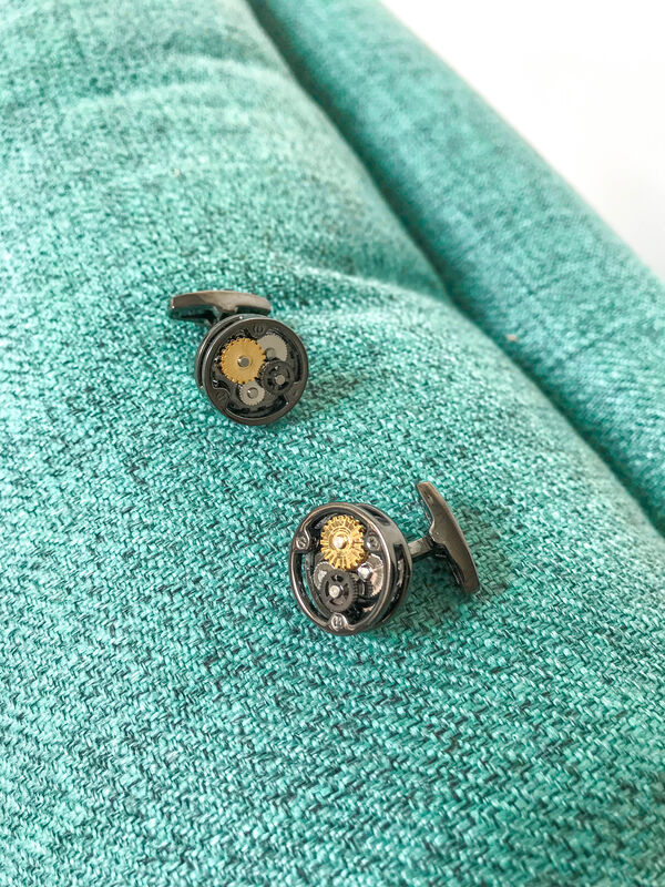 Round Bronze Tri-Color Gear Cufflinks image number null